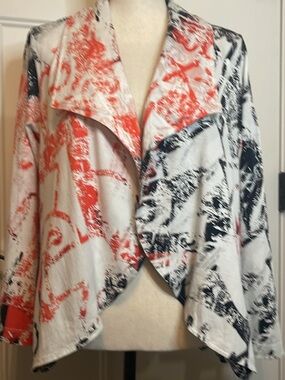 Women's Abstract Print Drape Blazer - Red, Black & White, Flutter
